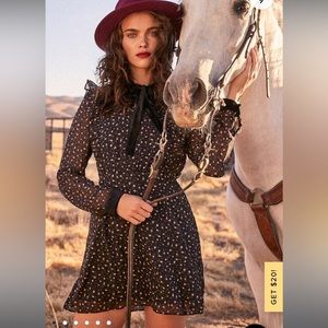 Lulus Black Floral Print Long Sleeve Skater Dress